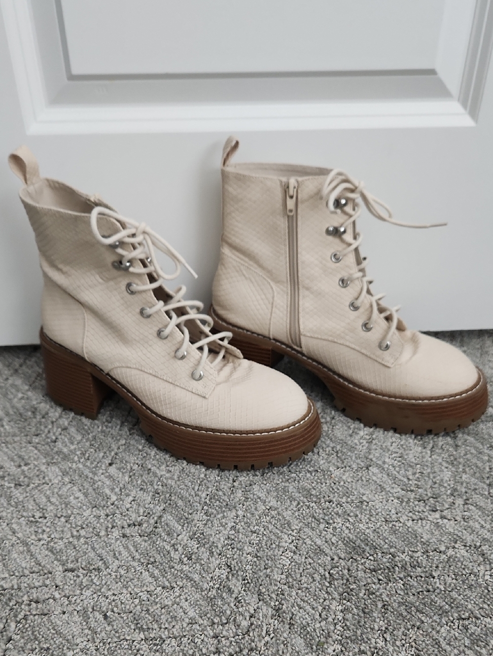 Mia Sian Ivory Snake Embossed Faux Leather Boots